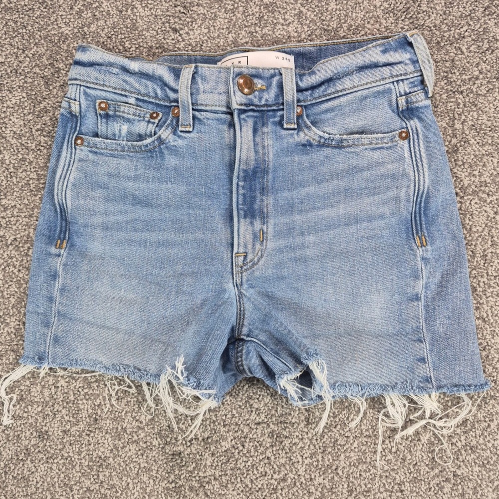 AYR Jean Shorts Womens 26 Blue Denim High Rise Cut Off Raw Hem